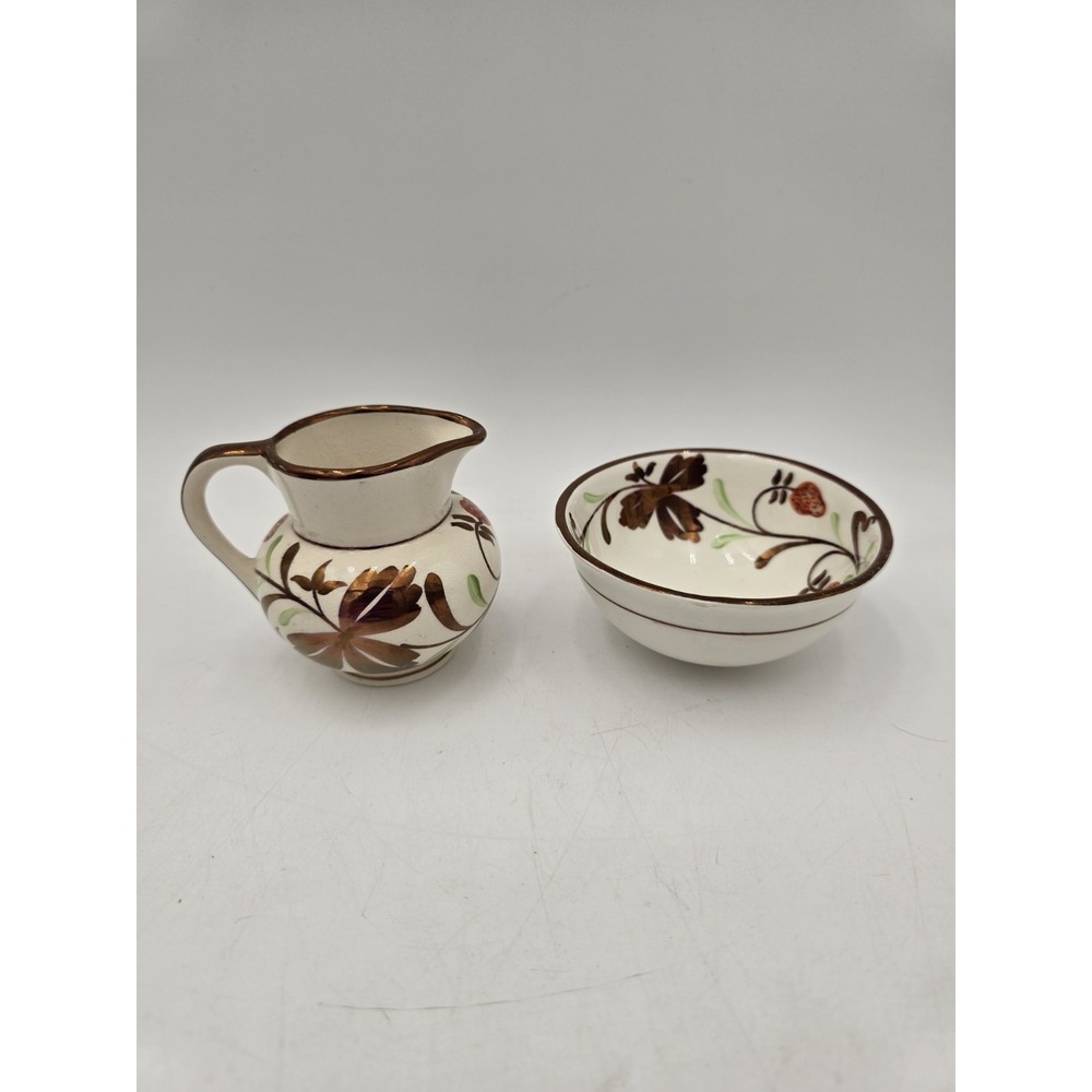 Gray's Pottery Mini‎ pitcher & Wash Bowl Copper Lustre England floral